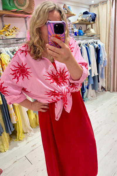 Sun Print Cotton Cheesecloth Shirt | Light Pink/Red
