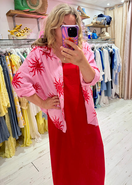 Sun Print Cotton Cheesecloth Shirt | Light Pink/Red