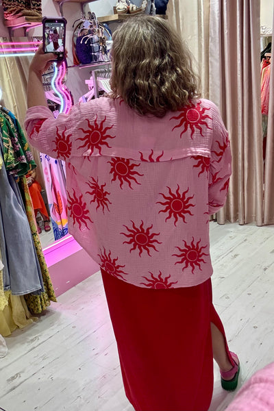 Sun Print Cotton Cheesecloth Shirt | Light Pink/Red