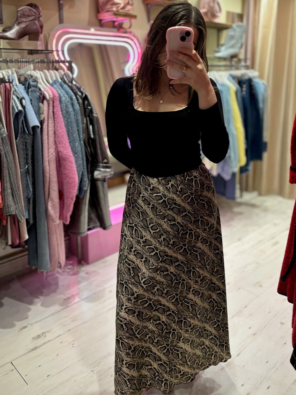 Snake Print Midi Skirt