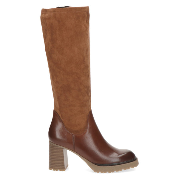 Caprice | Block Heel Stretch Long Boot | Cognac