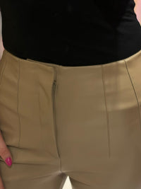 Leather Look Trousers | Taupe