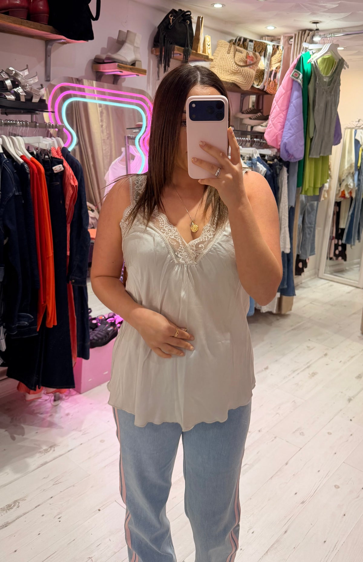 Layla Lace Silky Camisole | Oyster