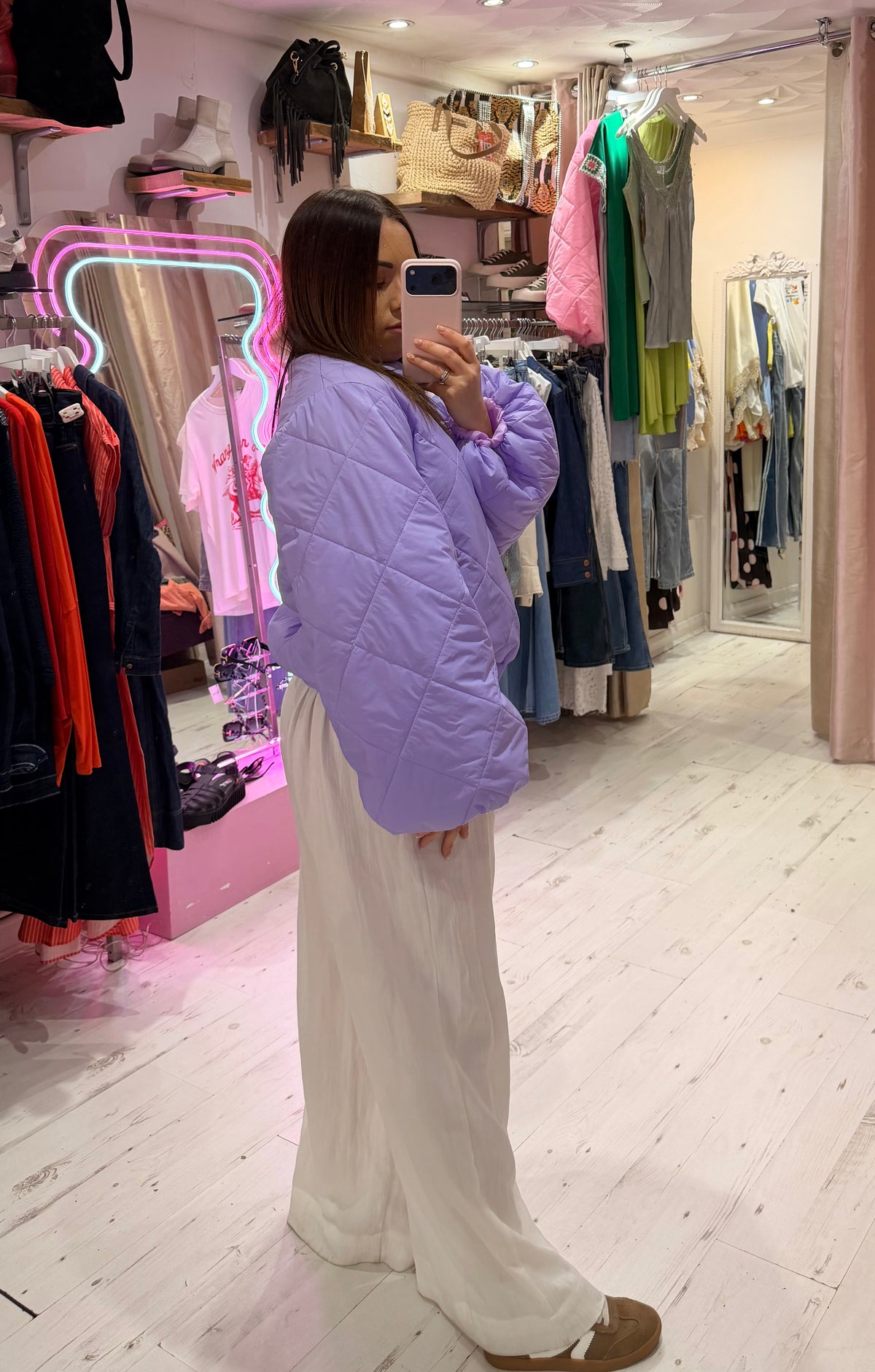 Lightweight Quilted Bomber Jacket with Balloon Sleeves | Lilac