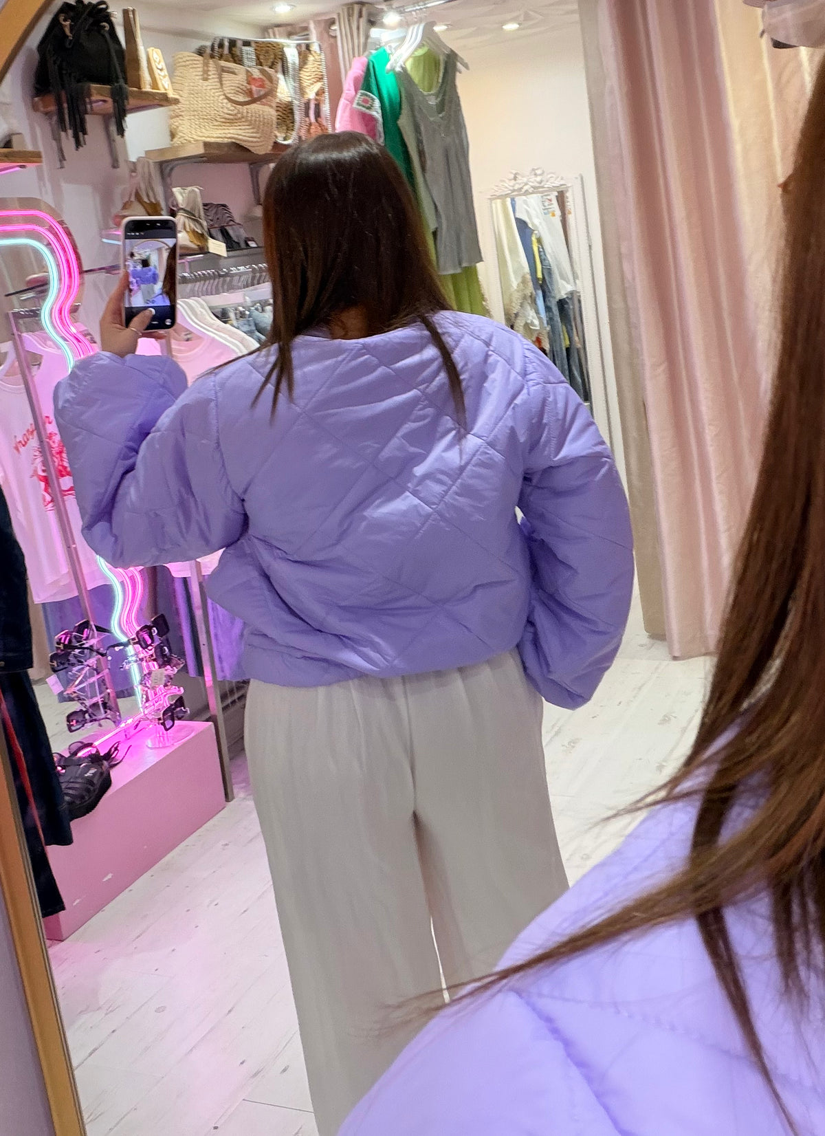 Lightweight Quilted Bomber Jacket with Balloon Sleeves | Lilac
