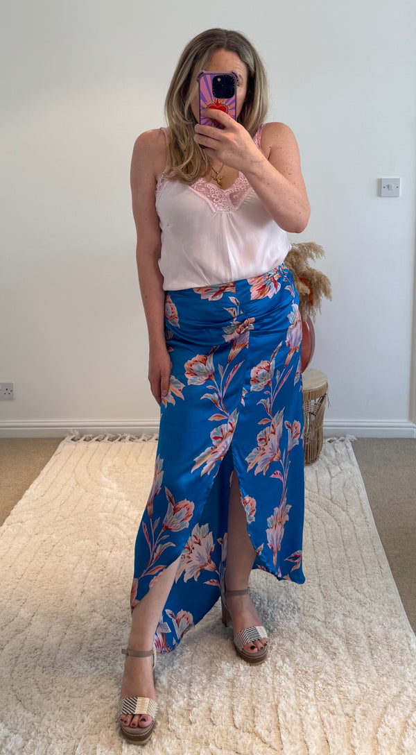 Thea Split Front Maxi Skirt | Electric Blue Floral Print
