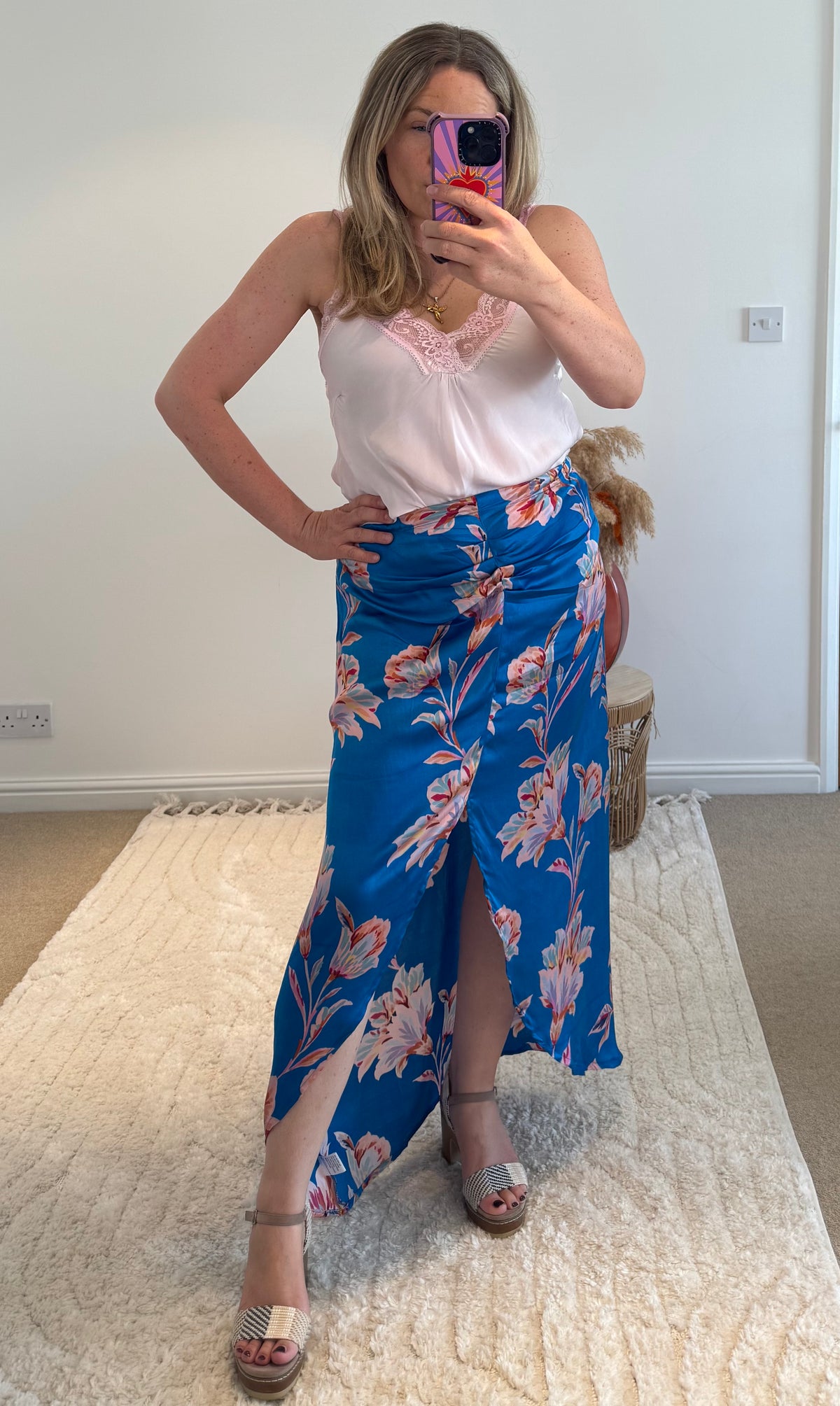 Thea Split Front Maxi Skirt | Electric Blue Floral Print