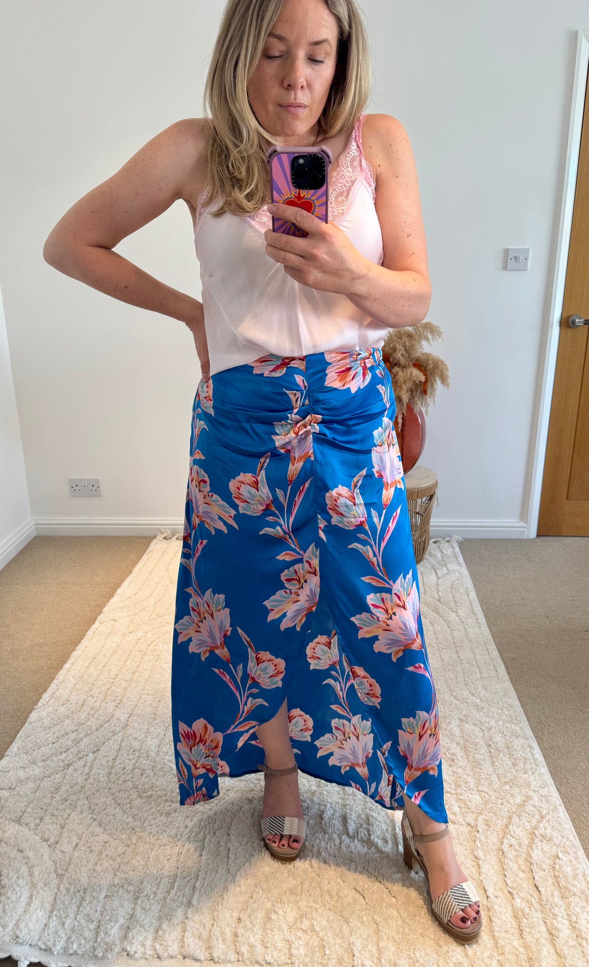 Thea Split Front Maxi Skirt | Electric Blue Floral Print