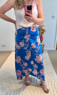 Thea Split Front Maxi Skirt | Electric Blue Floral Print