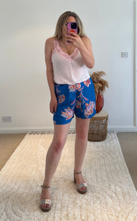 Printed Shorts | Electric Blue Floral Print