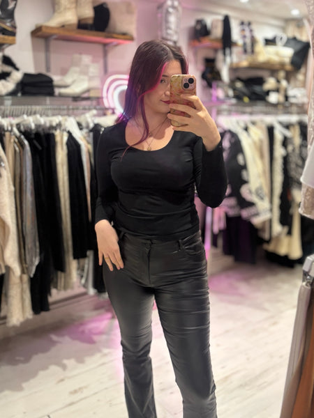 Coated Wet Look Flared Jeans | Black