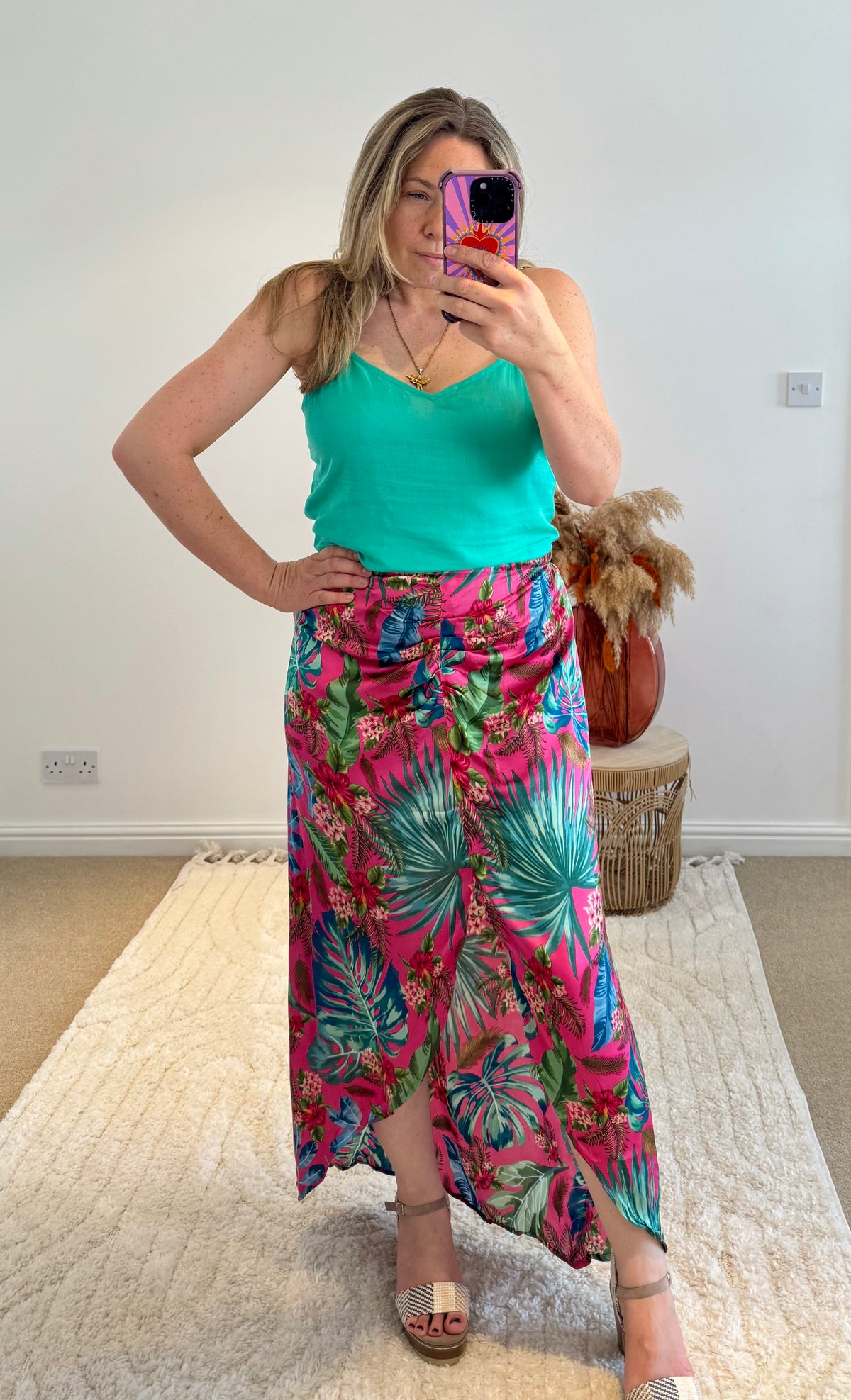 Thea Split Front Maxi Skirt | Fuchsia Tropical Print