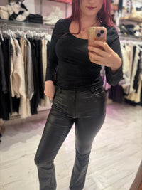 Coated Wet Look Flared Jeans | Black