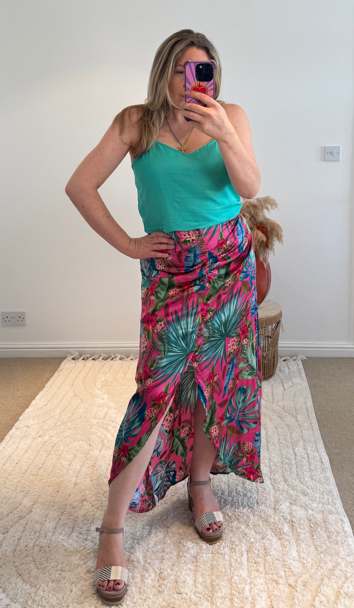 Thea Split Front Maxi Skirt | Fuchsia Tropical Print