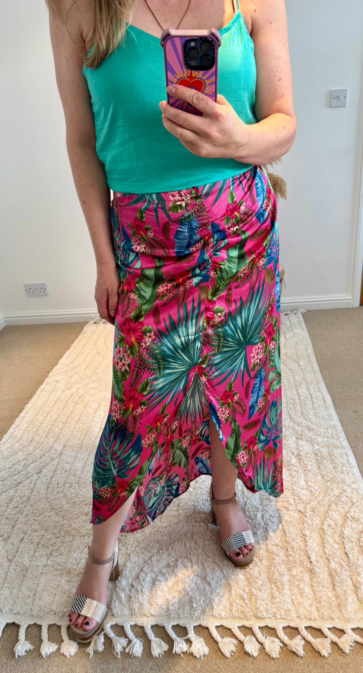 Thea Split Front Maxi Skirt | Fuchsia Tropical Print