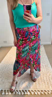 Thea Split Front Maxi Skirt | Fuchsia Tropical Print