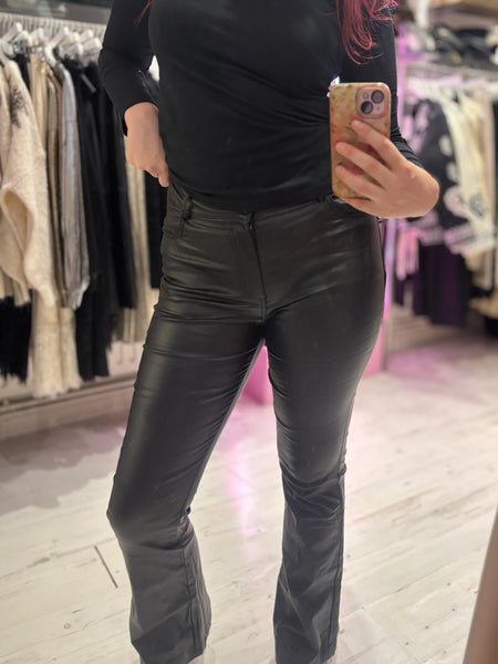 Coated Wet Look Flared Jeans | Black