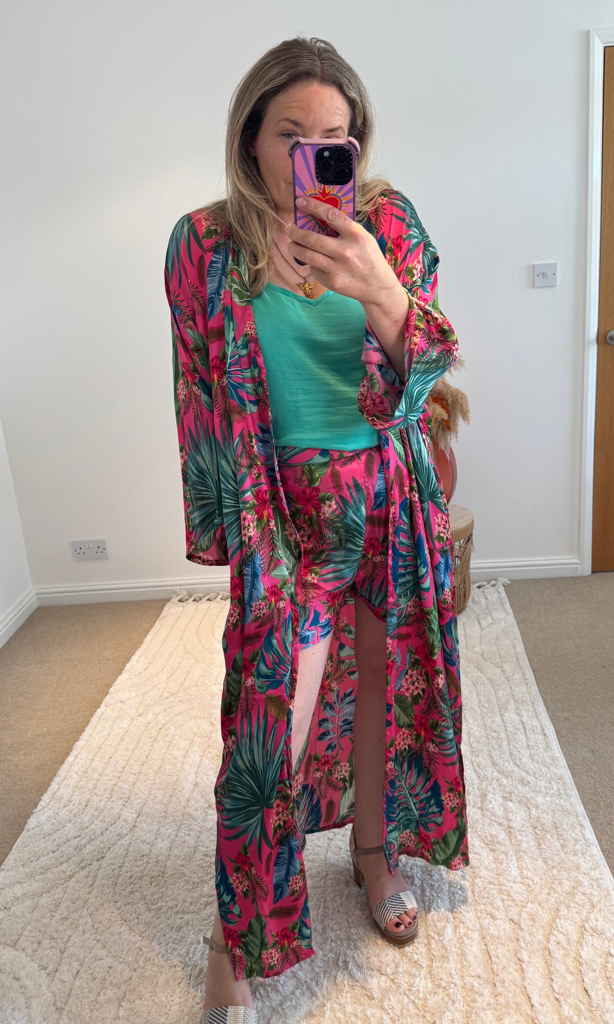 Kira Maxi Kimono | Fuchsia Tropical Print