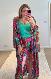 Kira Maxi Kimono | Fuchsia Tropical Print