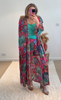 Kira Maxi Kimono | Fuchsia Tropical Print