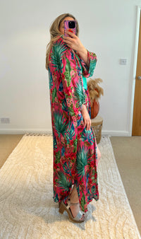 Kira Maxi Kimono | Fuchsia Tropical Print