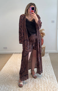 Kira Maxi Kimono | Leopard Tropical Print