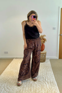Flowing Palazzo Pants | Leopard Tropical Print