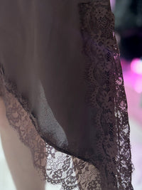 Lace Detail Satin Asymmetric Dress | Chocolate