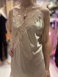Lace Detail Satin Asymmetric Dress | Champagne