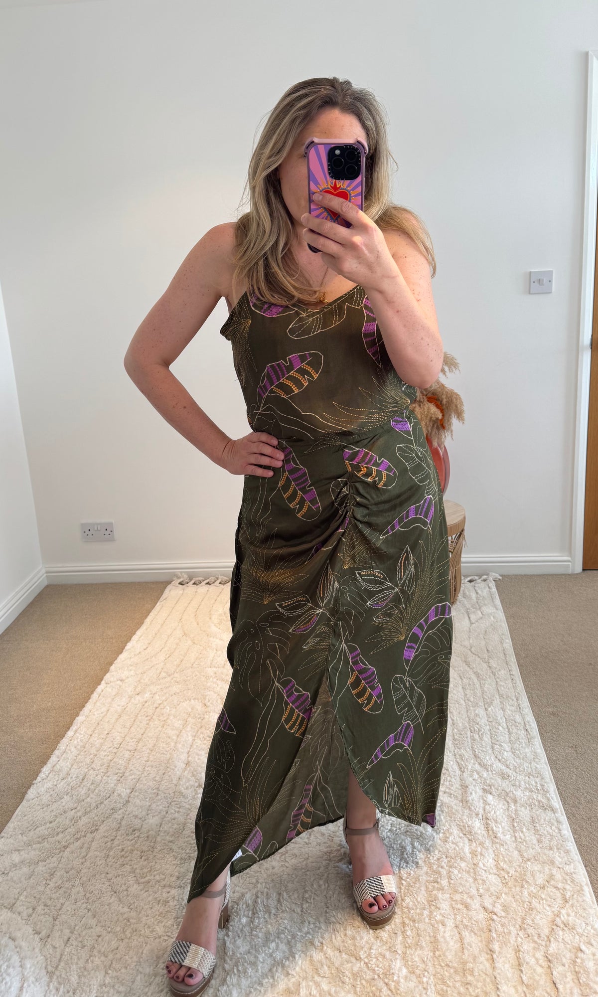 Thea Split Front Maxi Skirt | Khaki Graphic Tropical Print