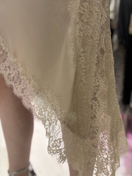 Lace Detail Satin Asymmetric Dress | Champagne