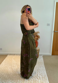 Thea Split Front Maxi Skirt | Khaki Graphic Tropical Print