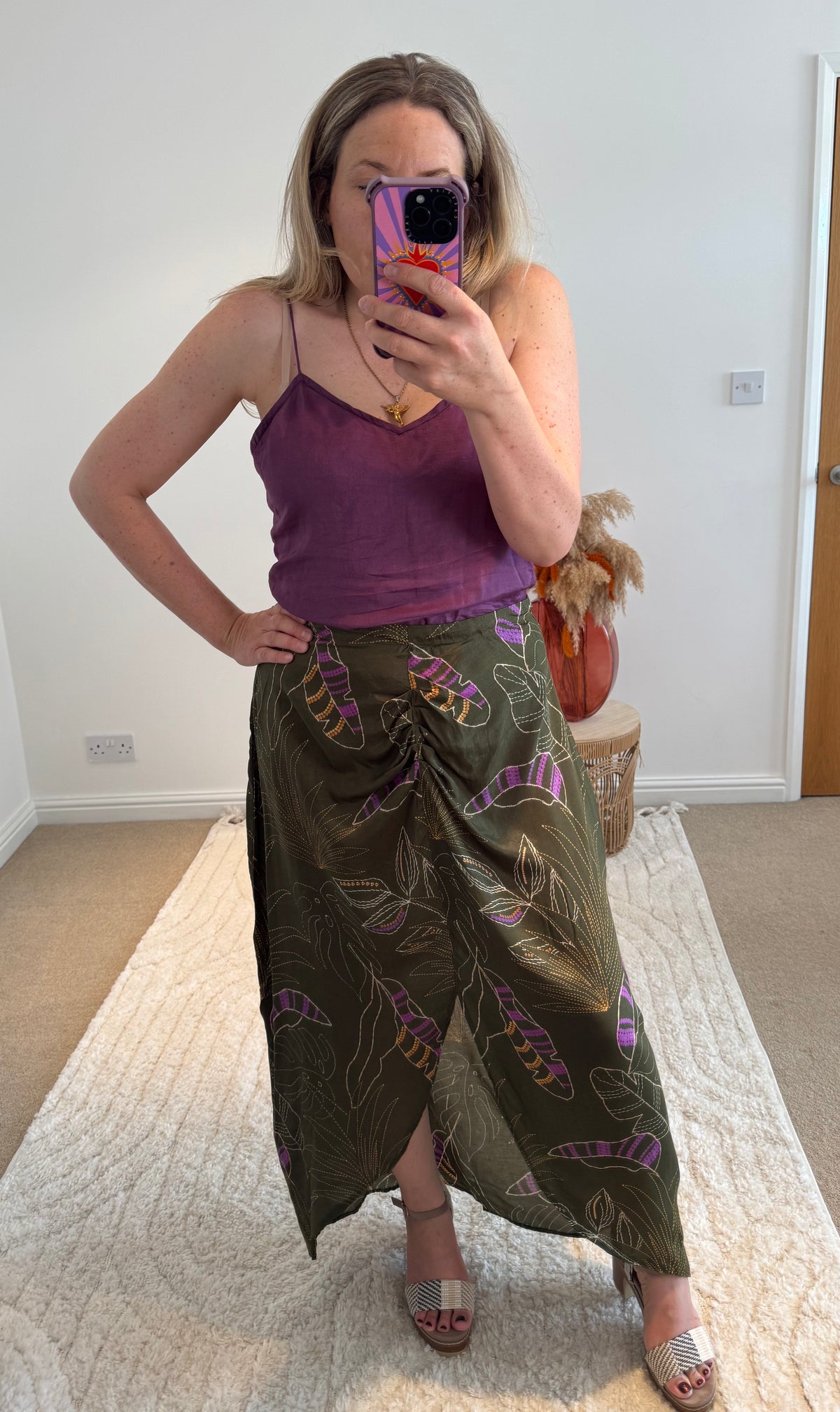 Thea Split Front Maxi Skirt | Khaki Graphic Tropical Print