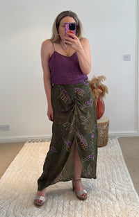 Thea Split Front Maxi Skirt | Khaki Graphic Tropical Print