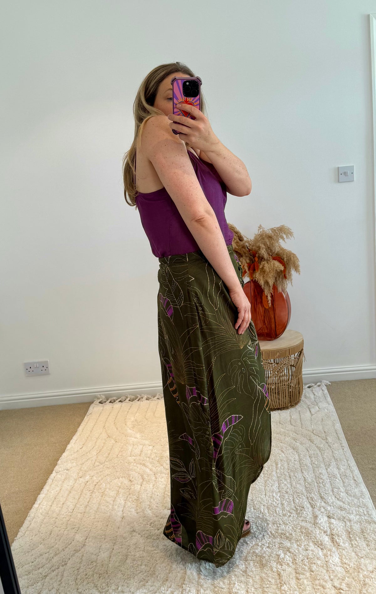 Thea Split Front Maxi Skirt | Khaki Graphic Tropical Print