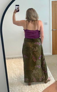 Thea Split Front Maxi Skirt | Khaki Graphic Tropical Print