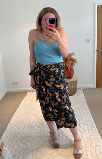 Tiger Print Cotton Wrap Midi Skirt | Black Multi