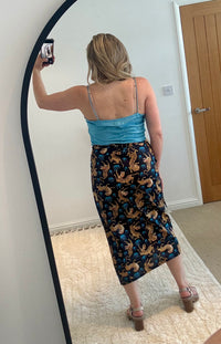 Tiger Print Cotton Wrap Midi Skirt | Black Multi