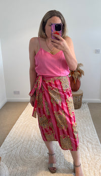 Tiger/Stripes Bright Cotton Wrap Midi Skirt | Red/Pink