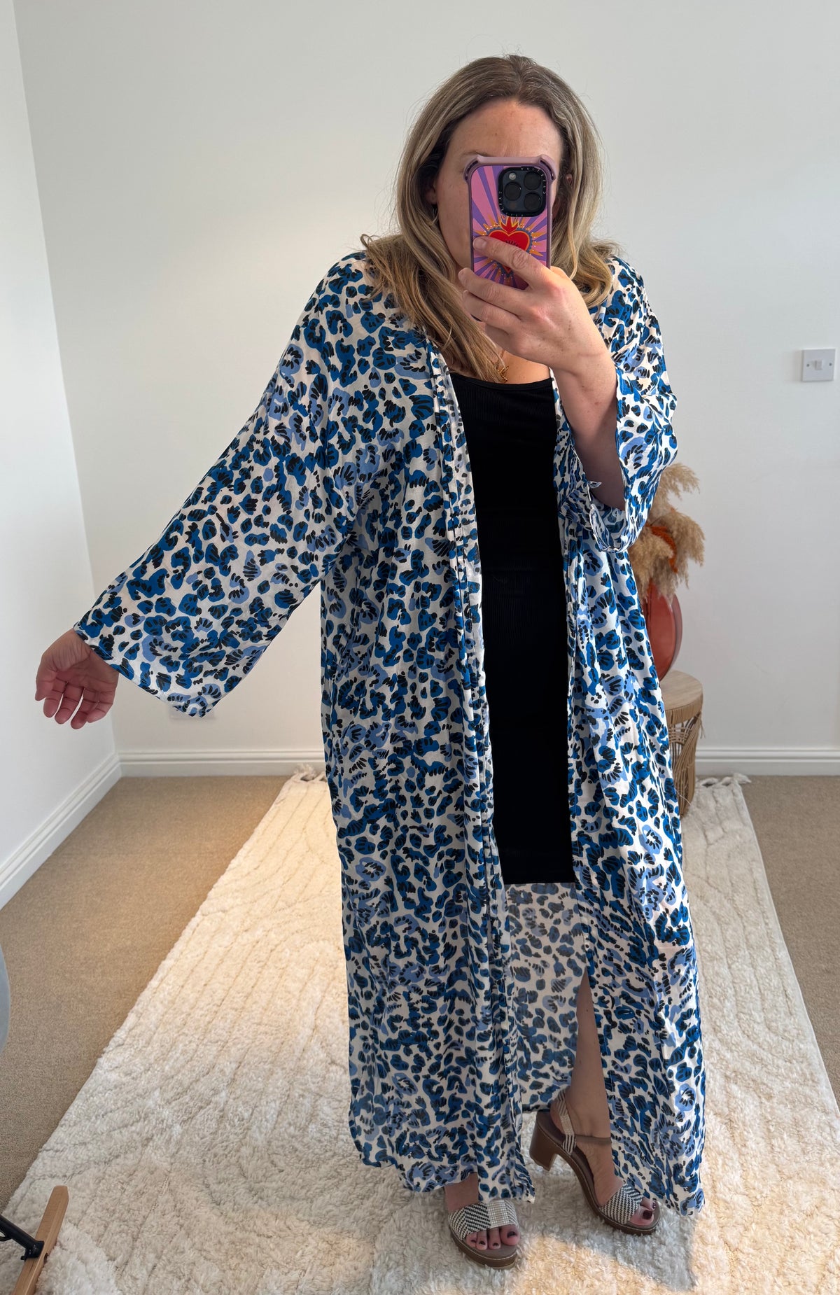 Kira Maxi Kimono | Electric Blue Leopard Print