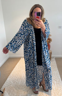 Kira Maxi Kimono | Electric Blue Leopard Print