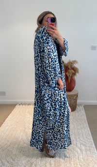 Kira Maxi Kimono | Electric Blue Leopard Print