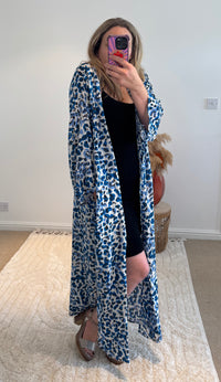 Kira Maxi Kimono | Electric Blue Leopard Print