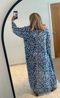 Kira Maxi Kimono | Electric Blue Leopard Print