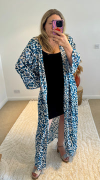 Kira Maxi Kimono | Electric Blue Leopard Print