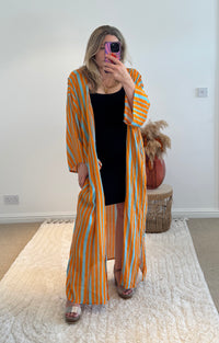 Kira Maxi Kimono | Stripe Print | Aqua/Orange
