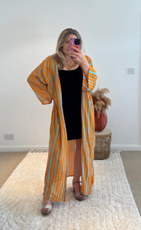 Kira Maxi Kimono | Stripe Print | Aqua/Orange