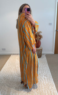 Kira Maxi Kimono | Stripe Print | Aqua/Orange