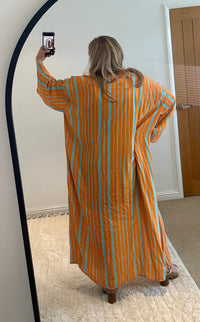 Kira Maxi Kimono | Stripe Print | Aqua/Orange