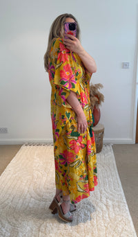 Indian Cotton Kaftan | Bright Yellow Floral Print